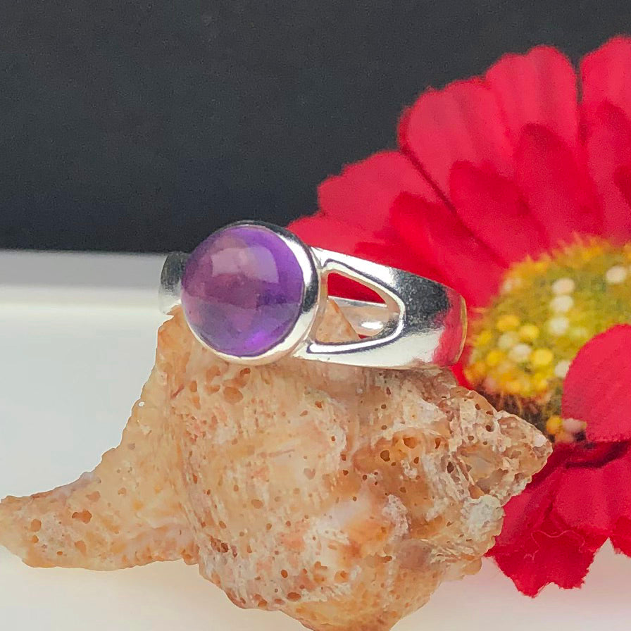 Very pretty Purple Amethyst Ring Main Metal Brass, Silver Coated