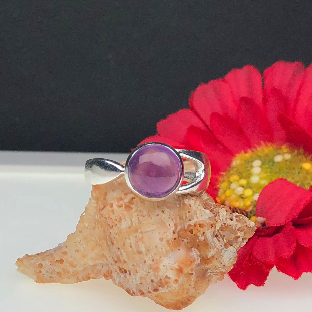 Very pretty Purple Amethyst Ring Main Metal Brass, Silver Coated