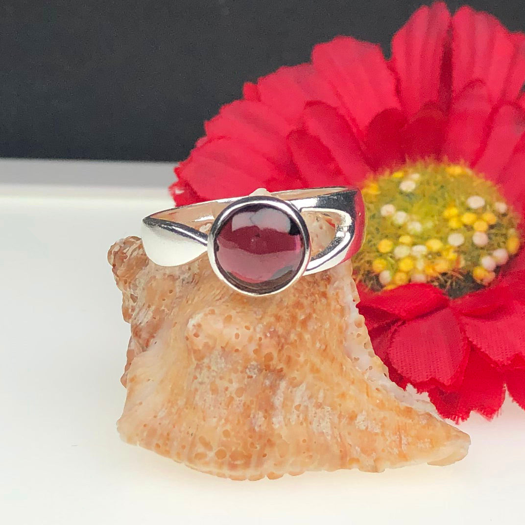 Wonderful Red Garnet Ring Main Metal Brass, Silver Coated