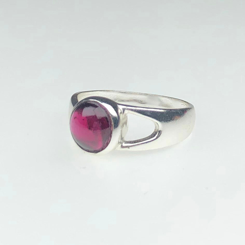 Wonderful Red Garnet Ring Main Metal Brass, Silver Coated
