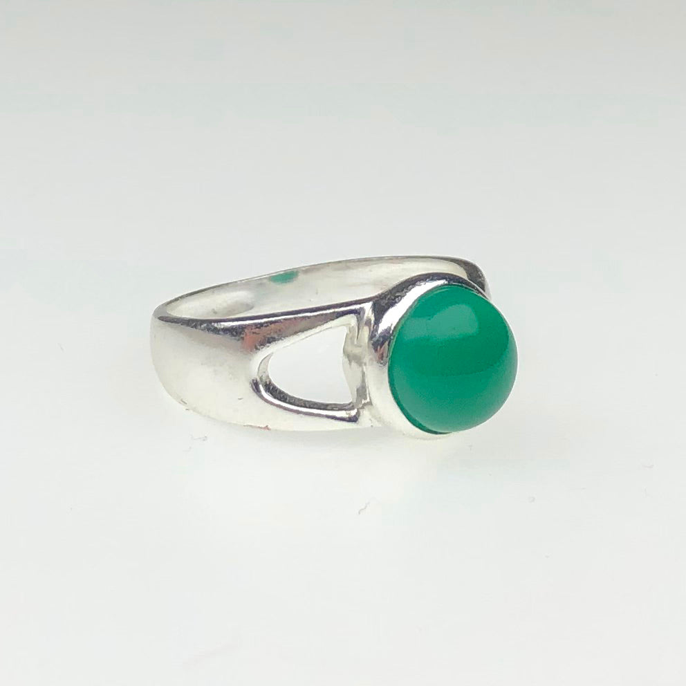 Precious Green Onyx Ring Main Metal Brass, Silver Coated