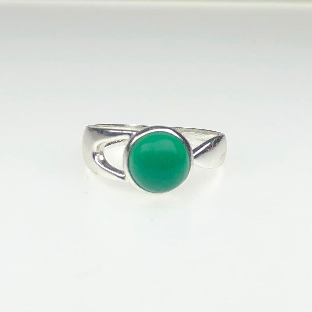 Precious Green Onyx Ring Main Metal Brass, Silver Coated