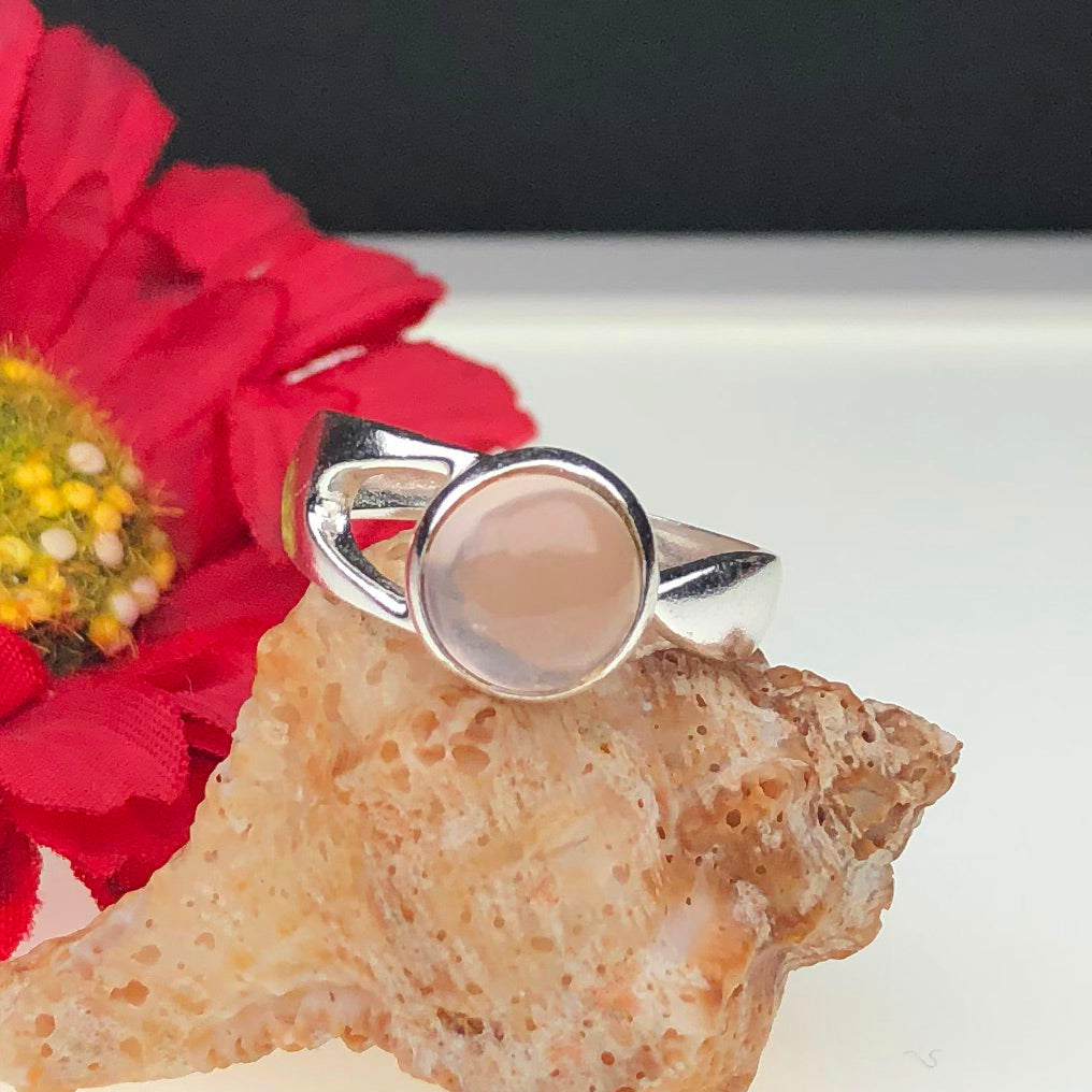 Superb Pink Rose Quartz Ring Main Metal Brass, Silver Coated