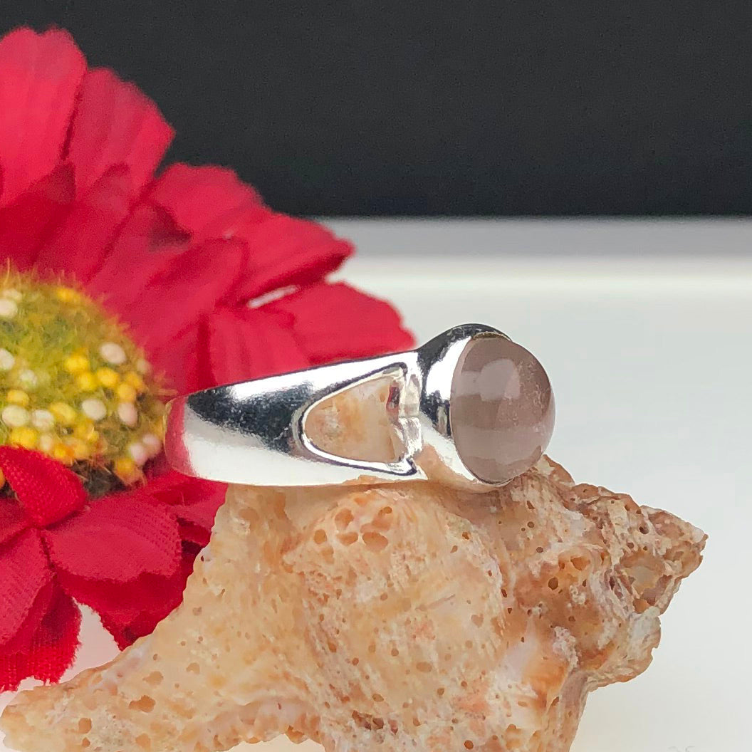 Superb Pink Rose Quartz Ring Main Metal Brass, Silver Coated