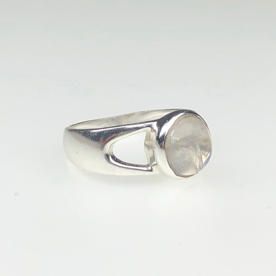 Elegant White Moonstone Ring Main Metal Brass, Silver Coated