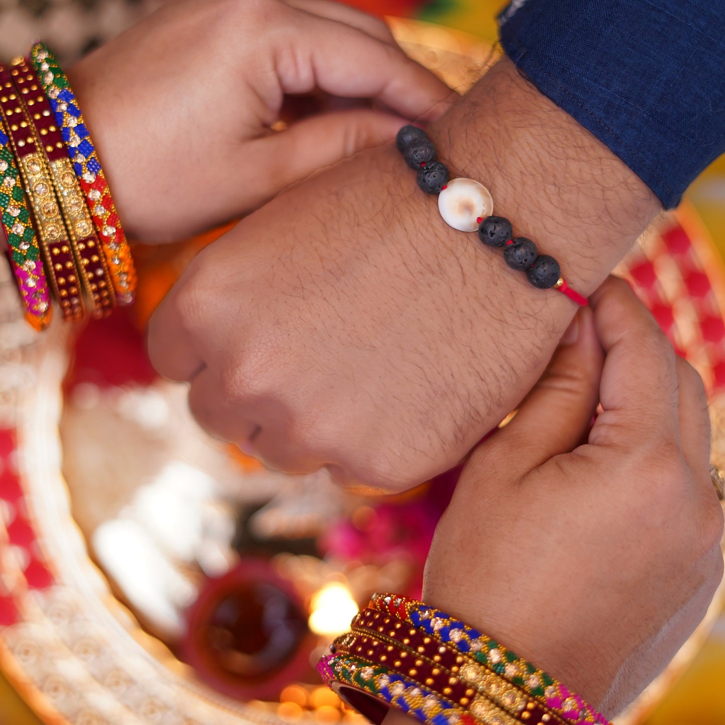 Gemstone Black Lava Rakhi for boys and men