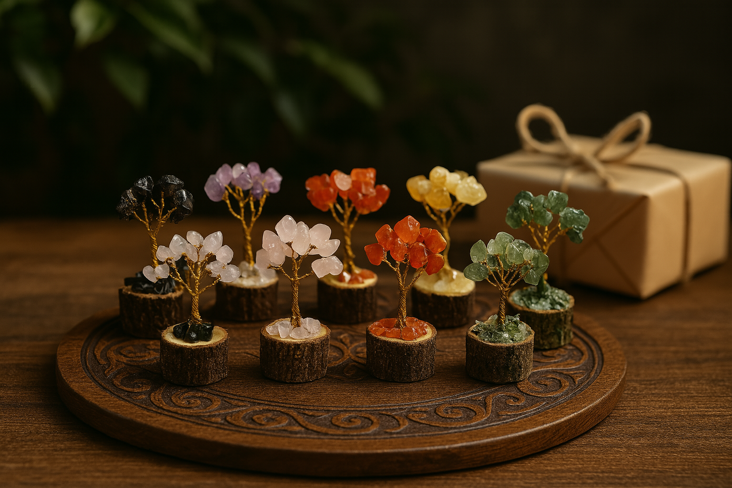 Box of 12 Gemstone Miniature Trees | Crystal Healing Tree Gift Set