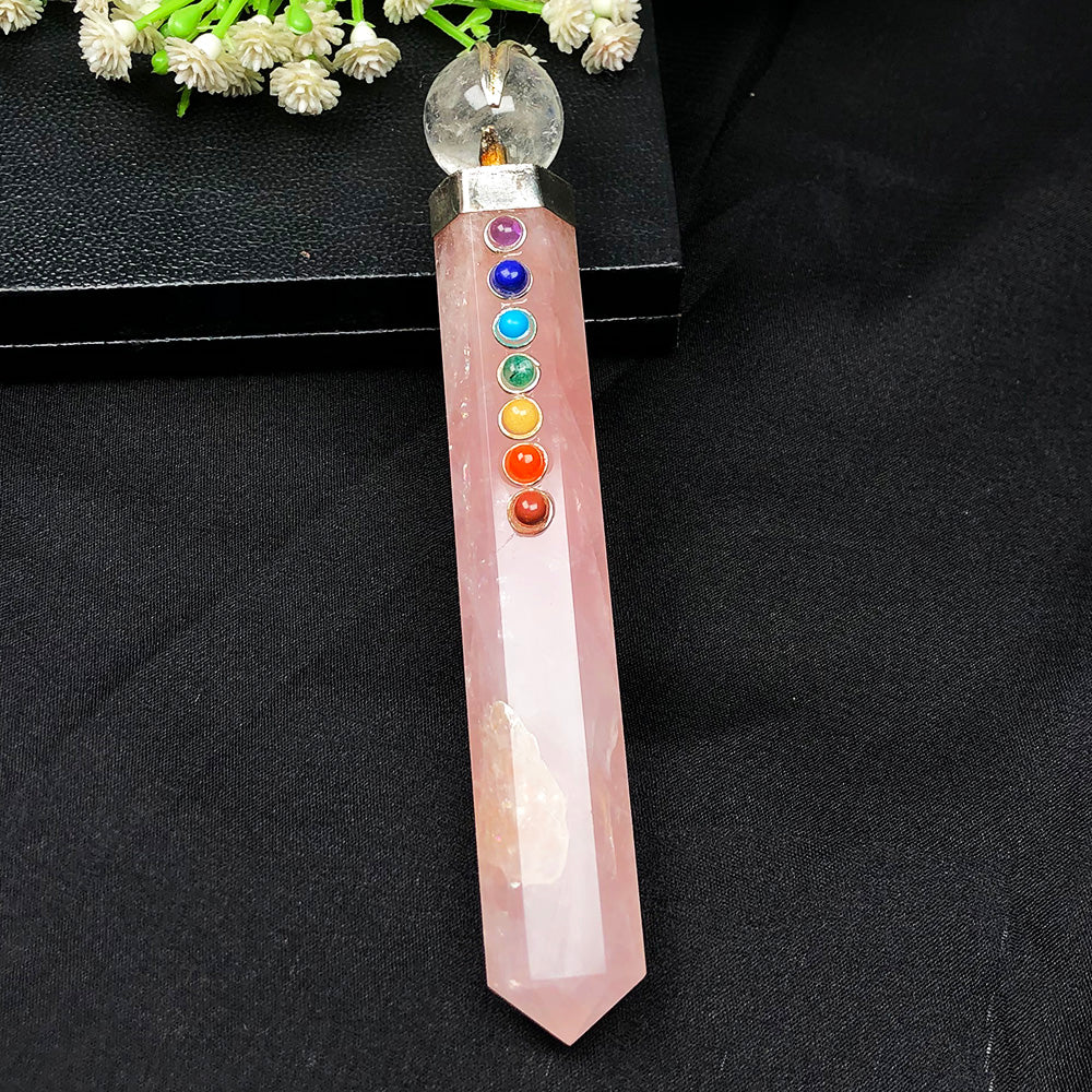 Seven Chakra Rose Quartz Healing Wand – Love, Energy Balance & Chakra Alignment