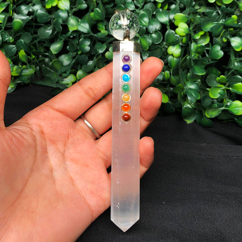 White Selenite Seven Chakra Wand – Energy Cleansing & Spiritual Activation