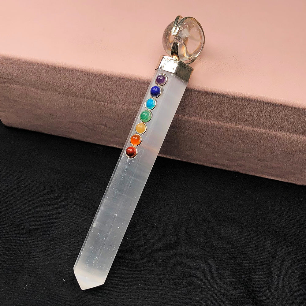 White Selenite Seven Chakra Wand – Energy Cleansing & Spiritual Activation