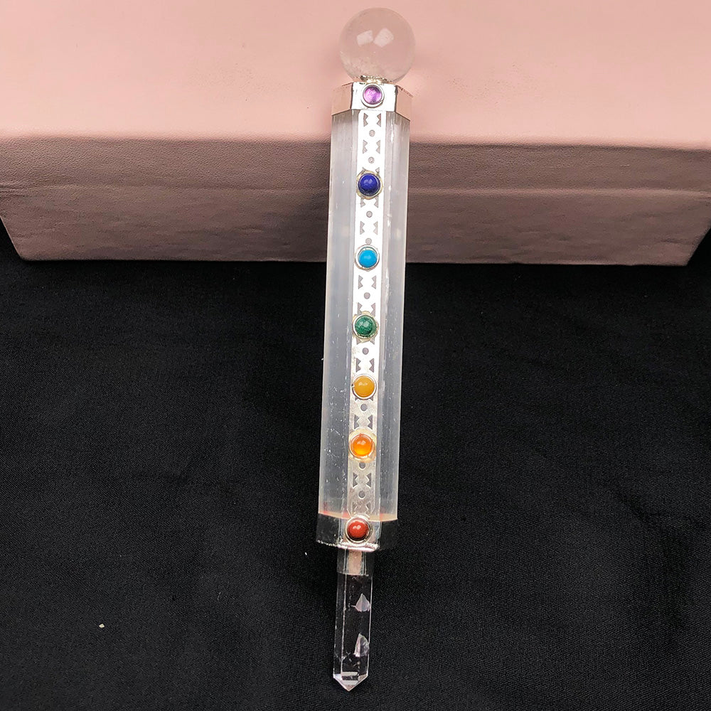 White Selenite Seven Chakra Wand – Energy Cleansing