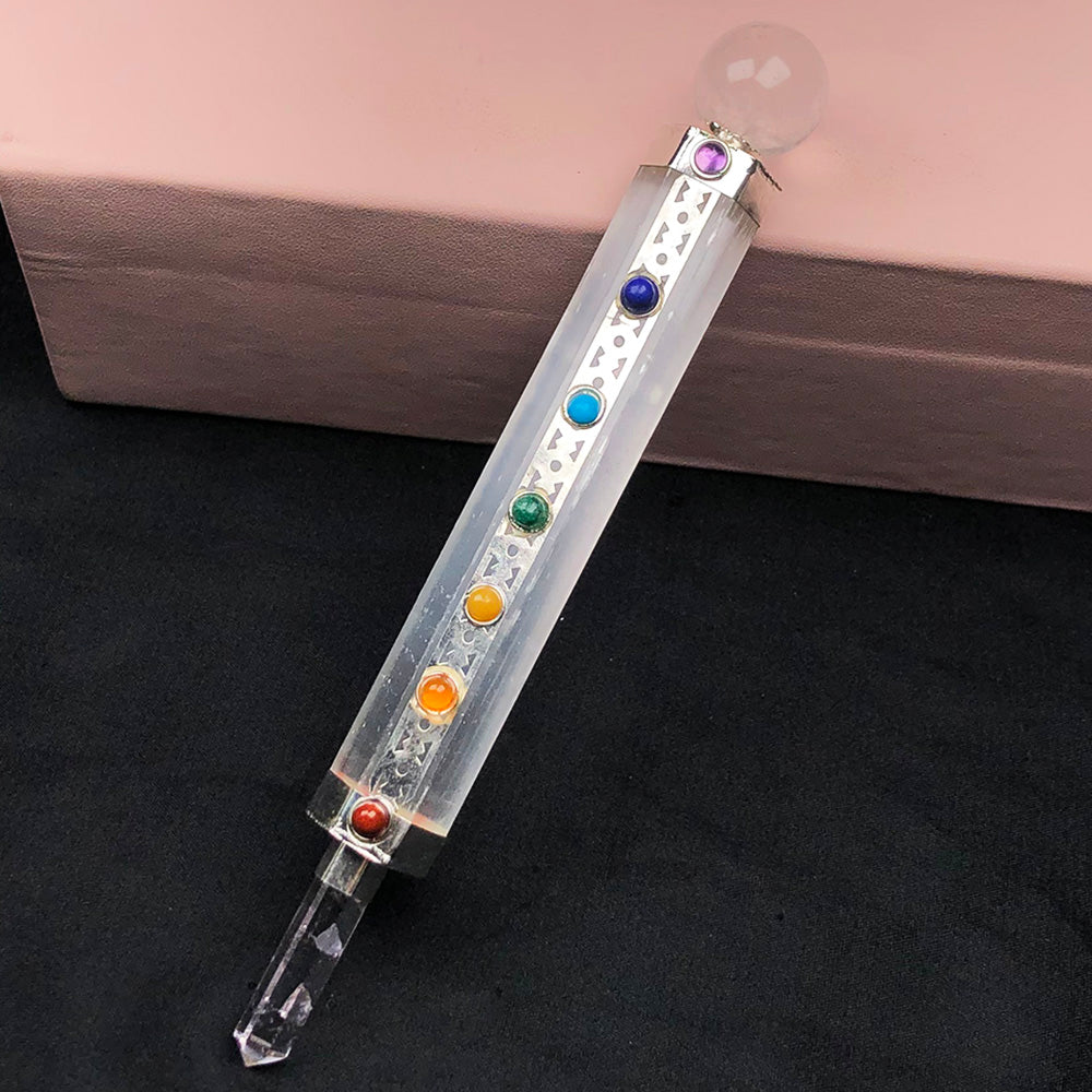 White Selenite Seven Chakra Wand – Energy Cleansing