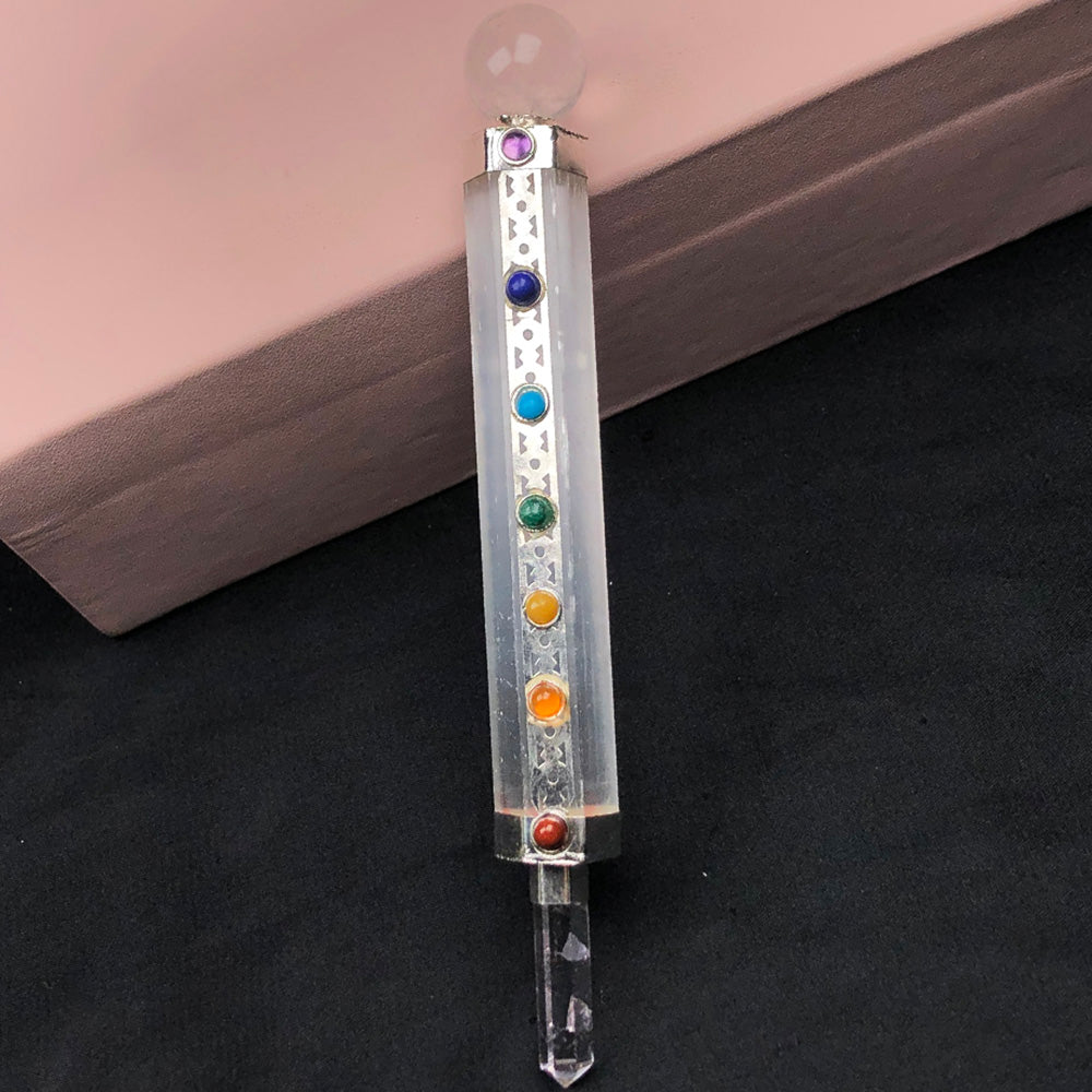 White Selenite Seven Chakra Wand – Energy Cleansing