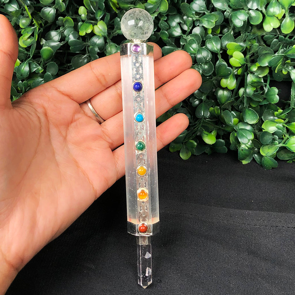 White Selenite Seven Chakra Wand – Energy Cleansing