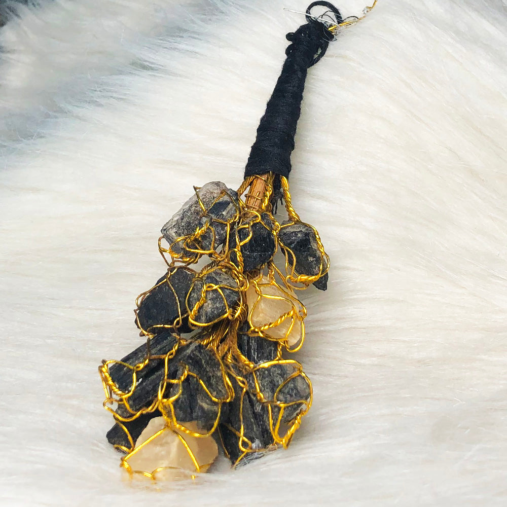 Selenite & Tourmaline Wall Hanging – Energy Shield & Space Purification