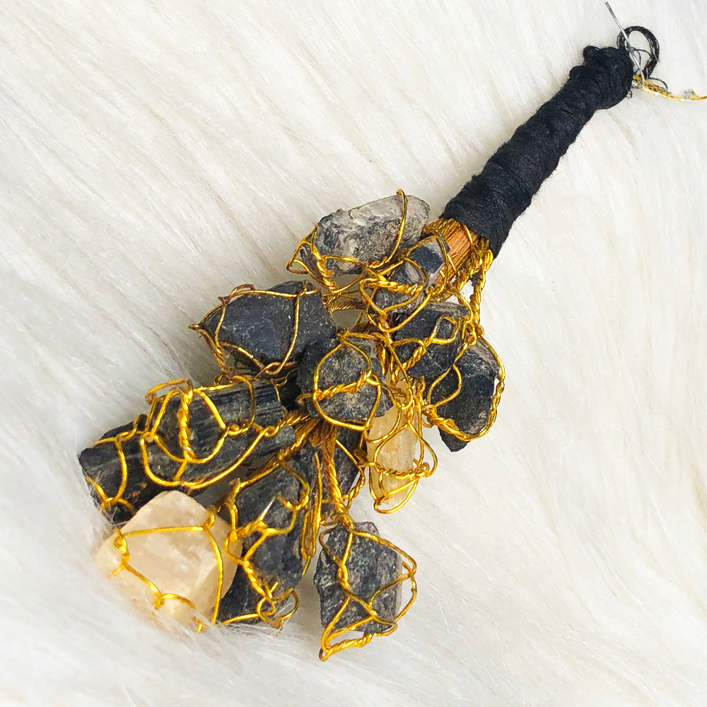 Selenite & Tourmaline Wall Hanging – Energy Shield & Space Purification
