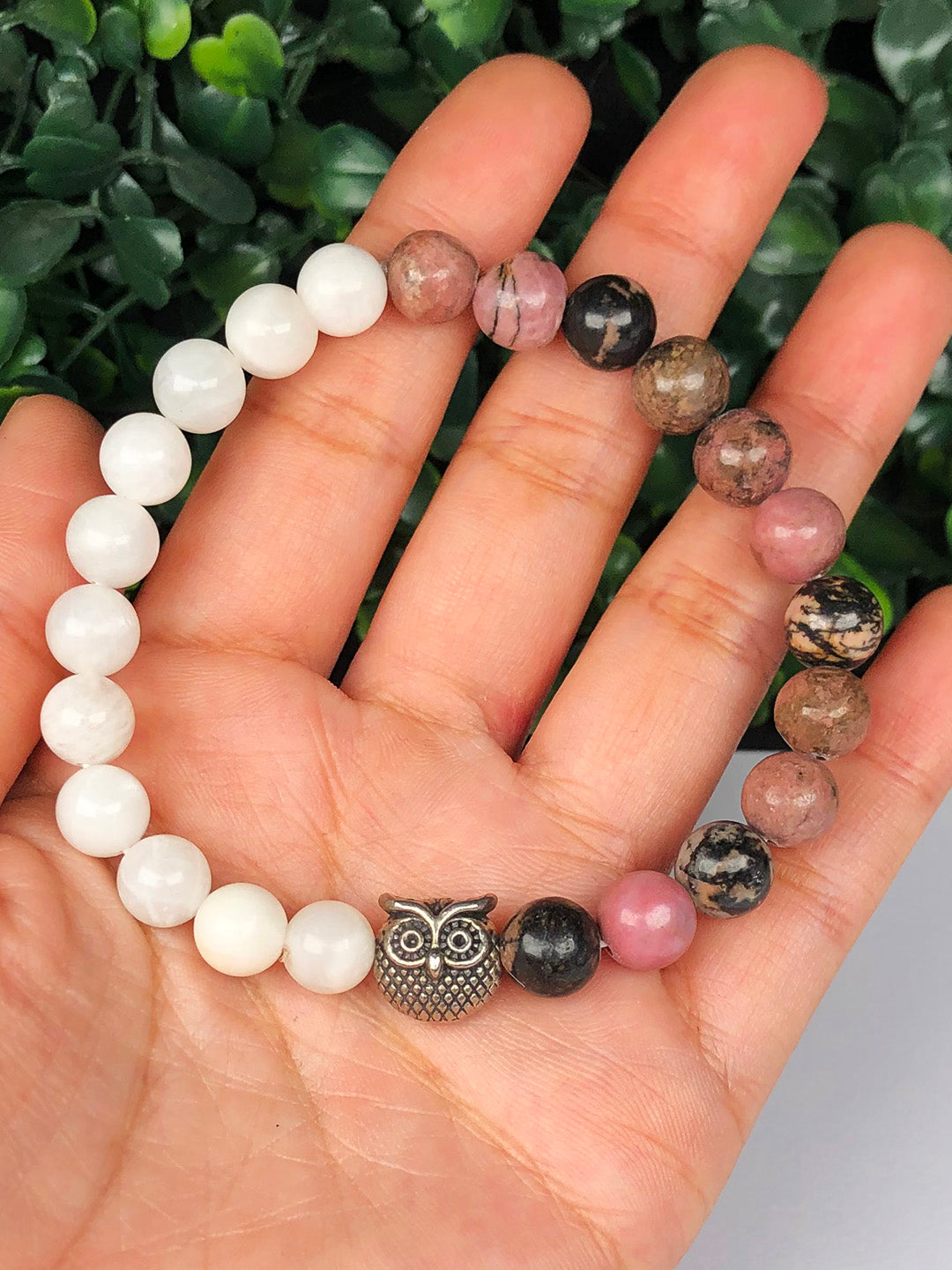 Mental Peace Mixel Crystal Bracelet (Rhodonite & White Agate)