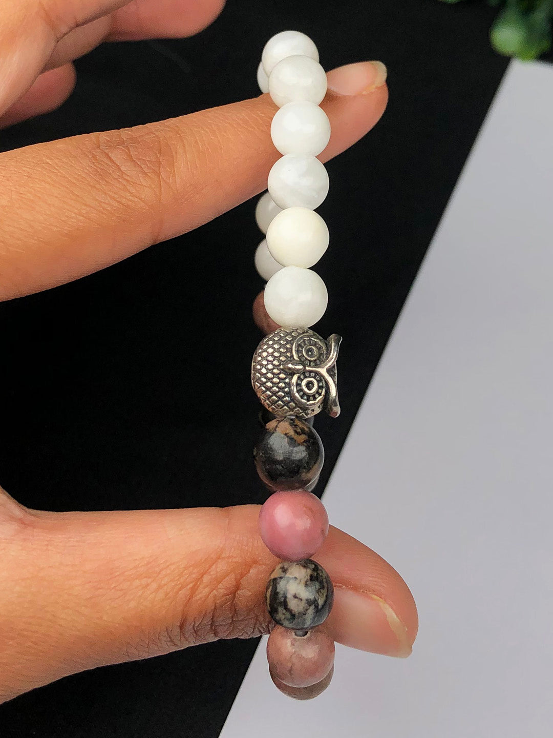 Mental Peace Mixel Crystal Bracelet (Rhodonite & White Agate)