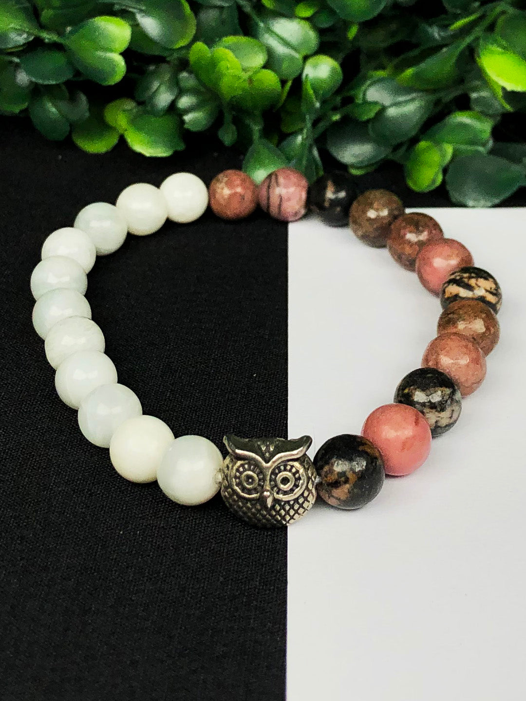 Mental Peace Mixel Crystal Bracelet (Rhodonite & White Agate)