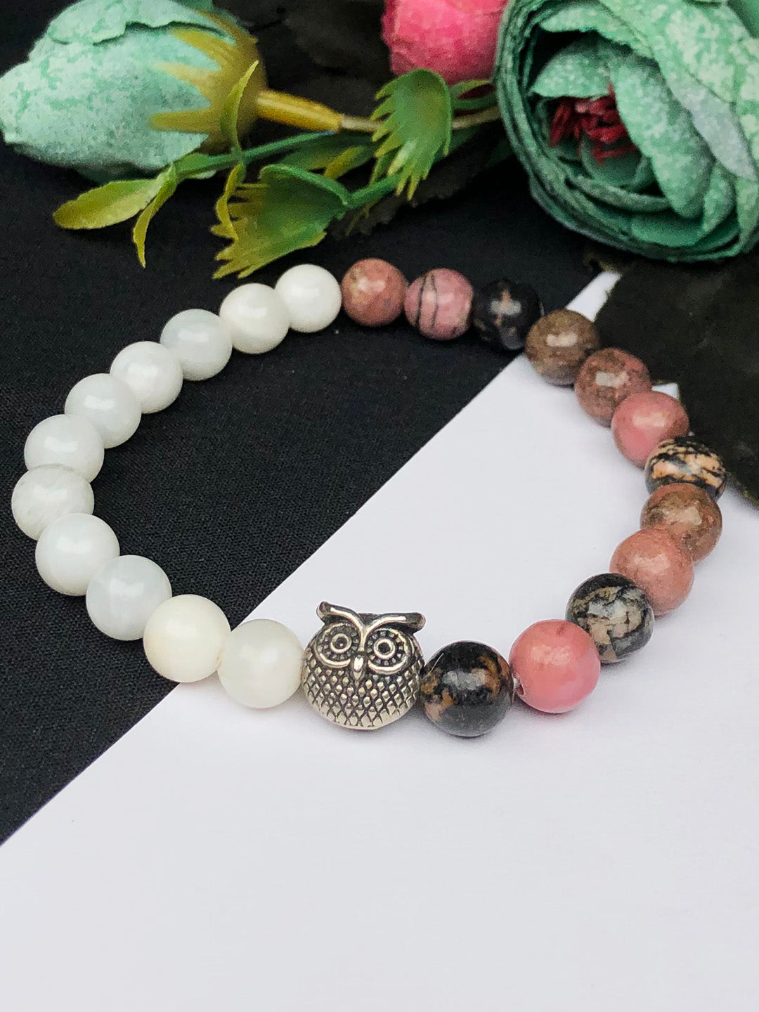 Mental Peace Mixel Crystal Bracelet (Rhodonite & White Agate)