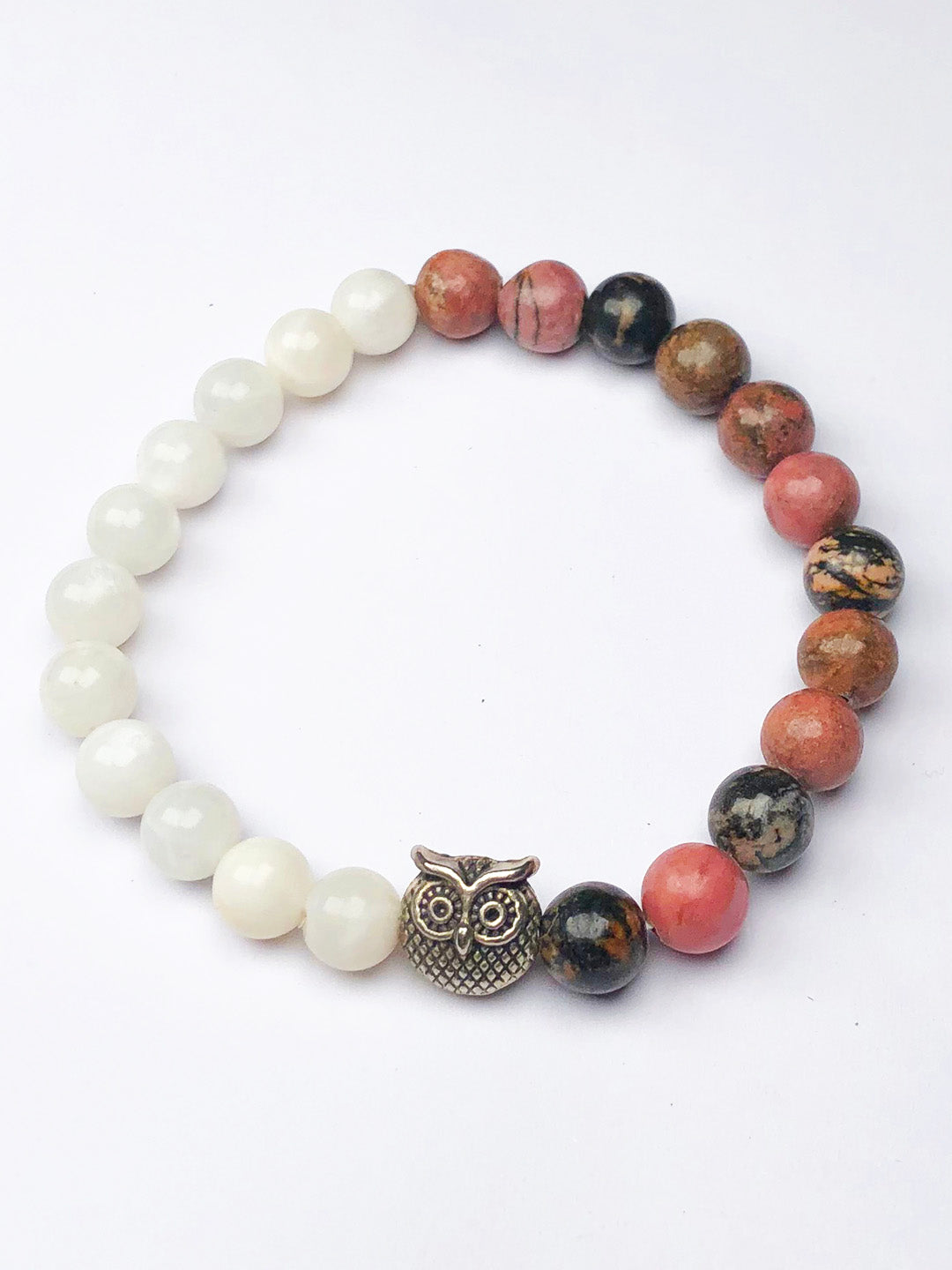 Mental Peace Mixel Crystal Bracelet (Rhodonite & White Agate)