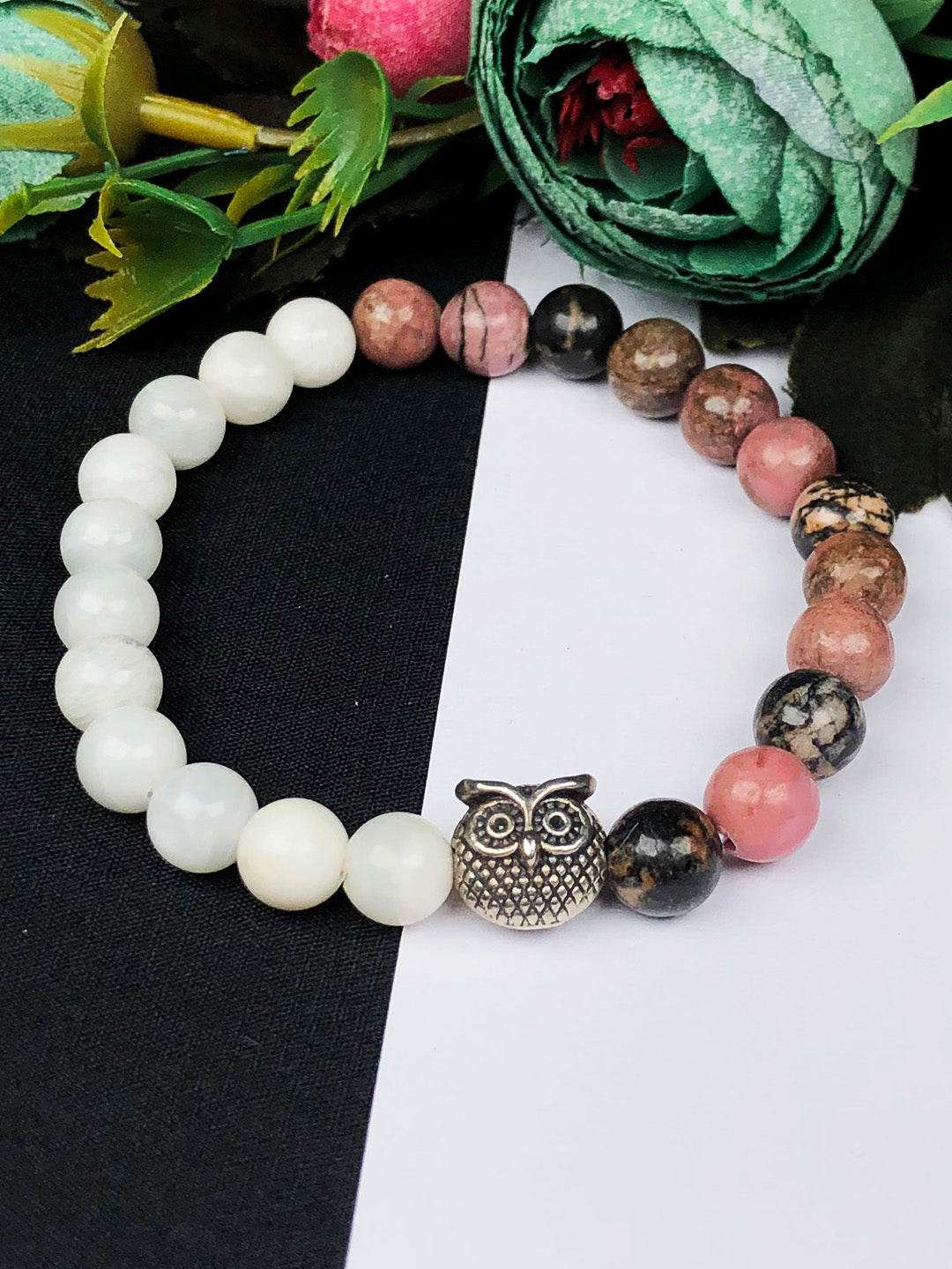 Mental Peace Mixel Crystal Bracelet (Rhodonite & White Agate)