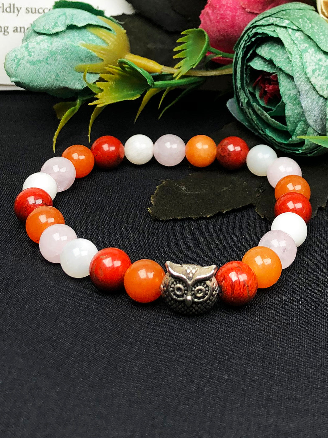 PCOD / PCOS Mixel Crystal Bracelet (Carnelian , Red Jasper, Rose quartz & Moonstone)