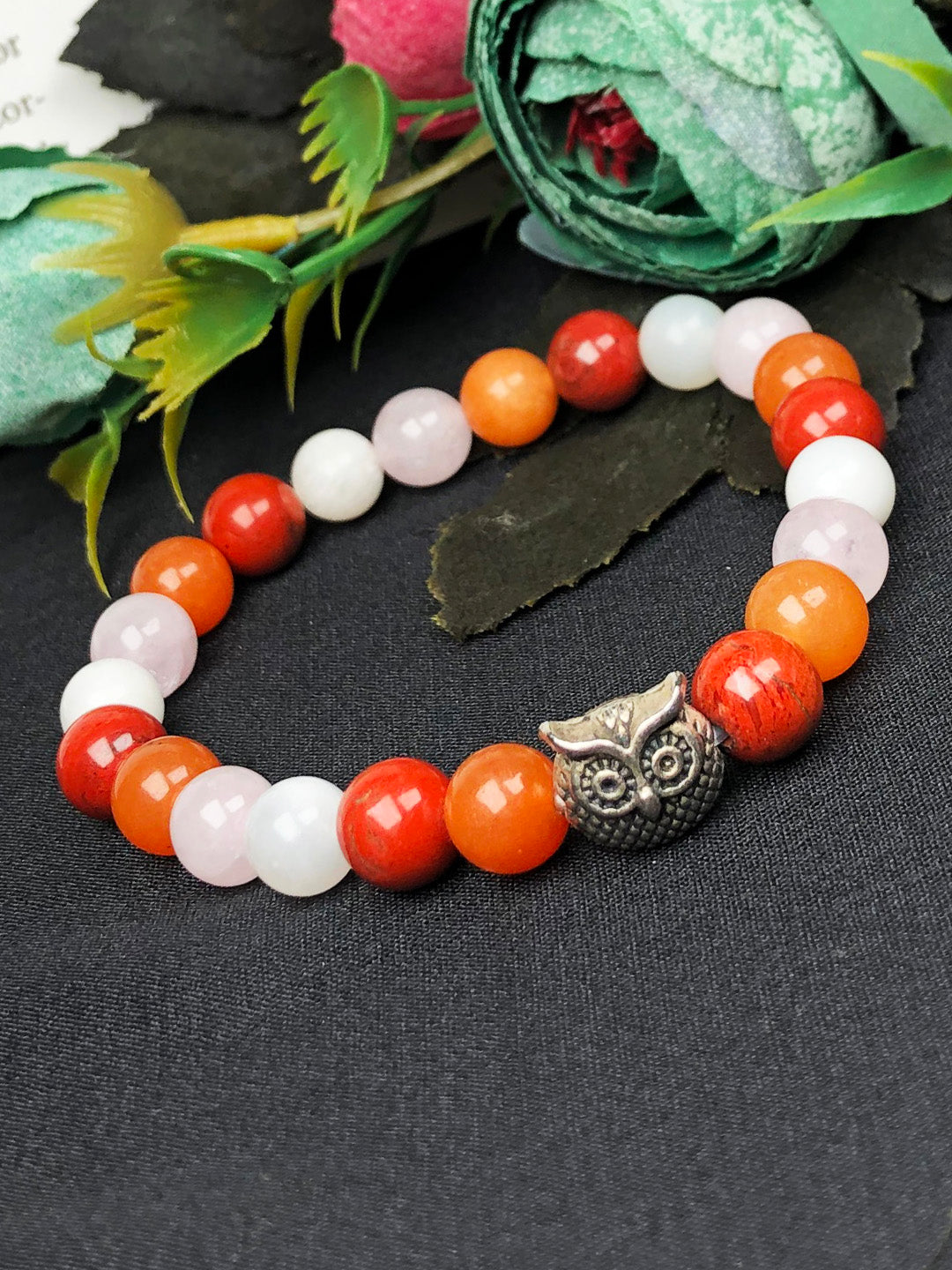 PCOD / PCOS Mixel Crystal Bracelet (Carnelian , Red Jasper, Rose quartz & Moonstone)