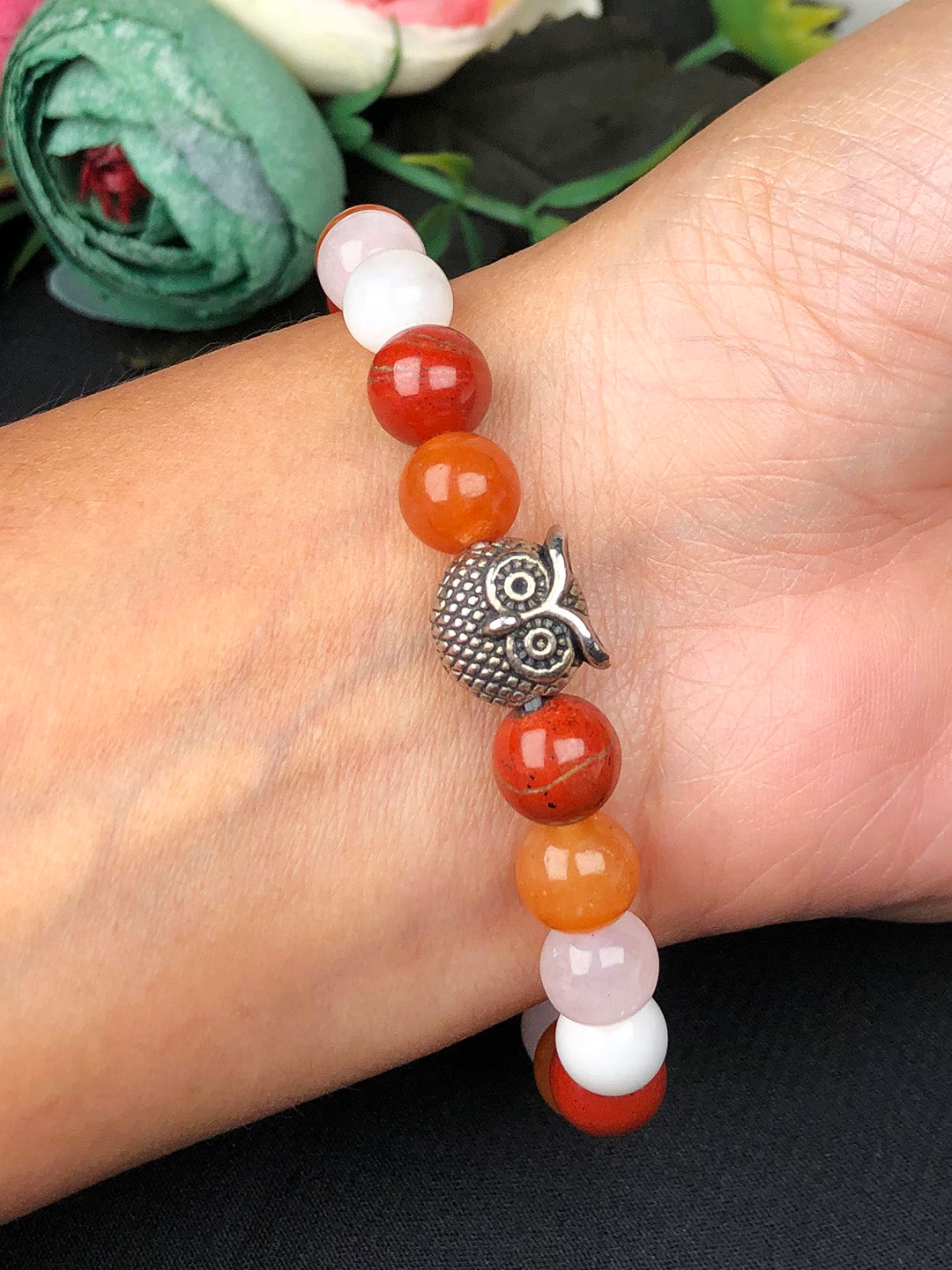 PCOD / PCOS Mixel Crystal Bracelet (Carnelian , Red Jasper, Rose quartz & Moonstone)