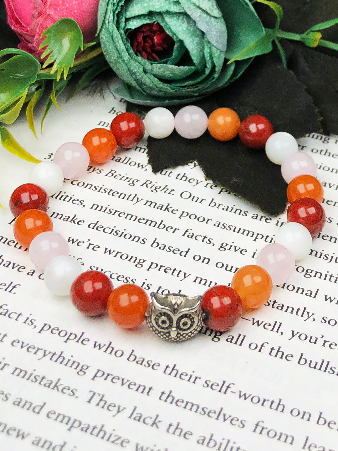 PCOD / PCOS Mixel Crystal Bracelet (Carnelian , Red Jasper, Rose quartz & Moonstone)