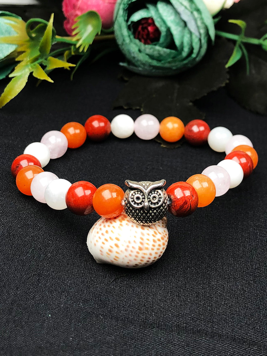 PCOD / PCOS Mixel Crystal Bracelet (Carnelian , Red Jasper, Rose quartz & Moonstone)