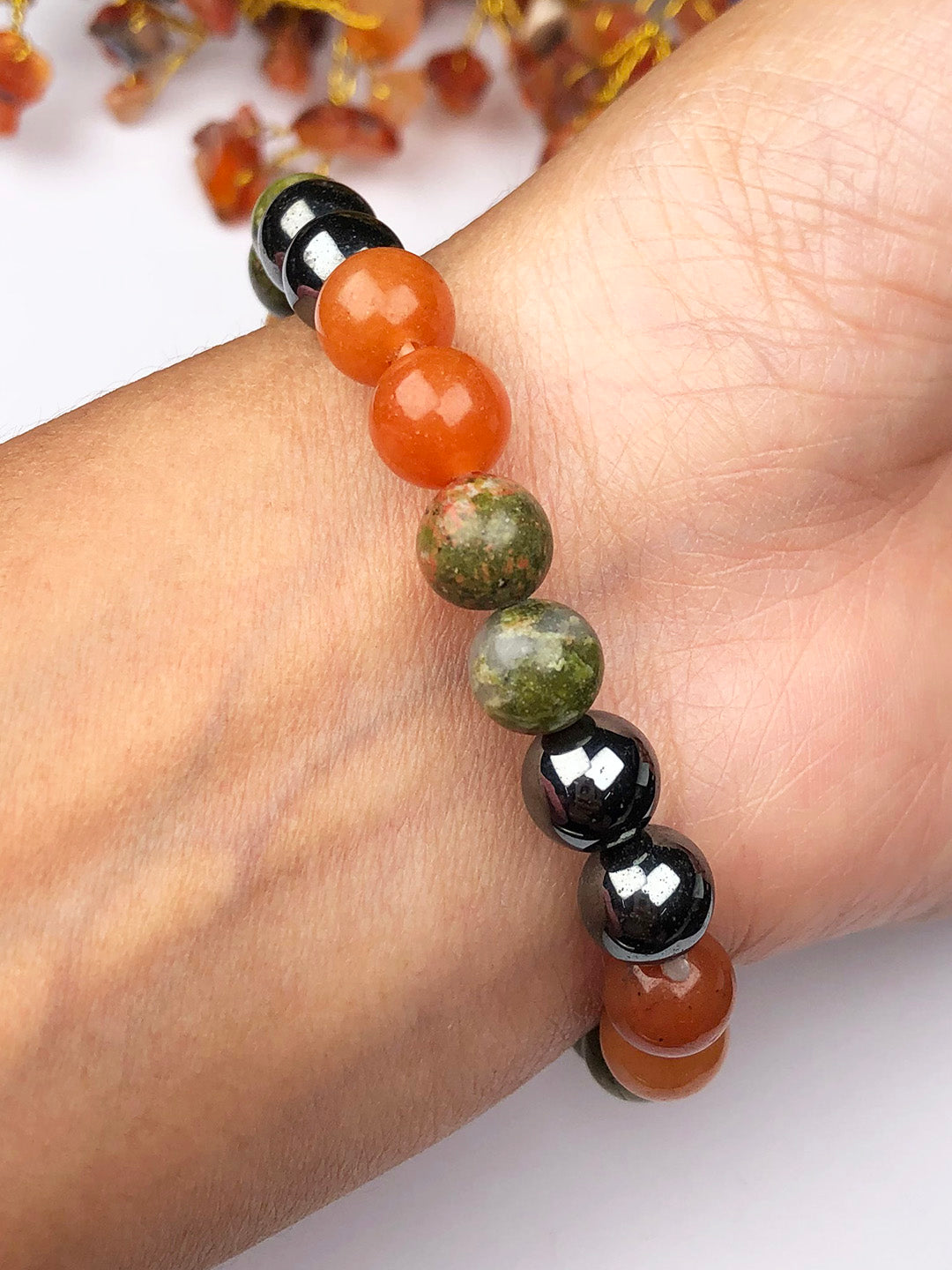 Weight Gain Mixel Crystal Bracelet (Moonstone , Rose quartz, Green Aventurine , Carnelian & Clear Quartz)