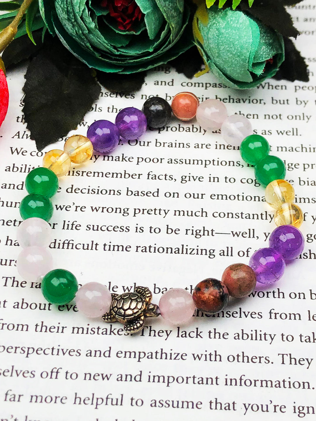 Beautiful Face Mixel Crystal Bracelet (Rose quartz ,Green Aventurine, Citrine , Amethyst & Rhodonite)