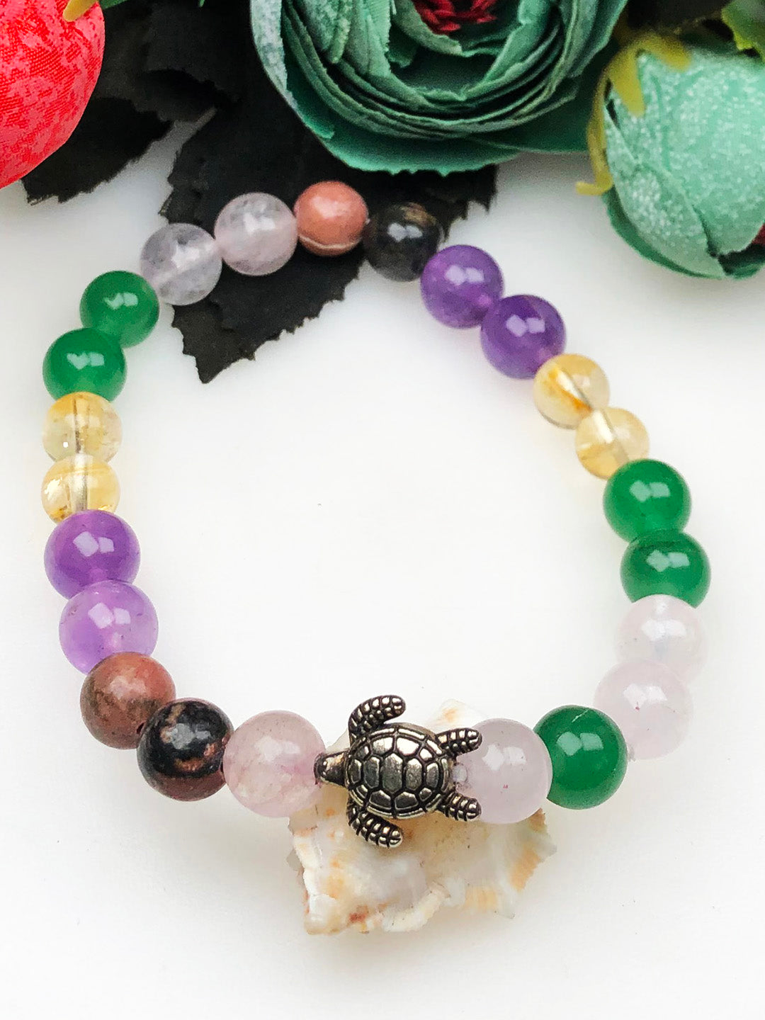 Beautiful Face Mixel Crystal Bracelet (Rose quartz ,Green Aventurine, Citrine , Amethyst & Rhodonite)