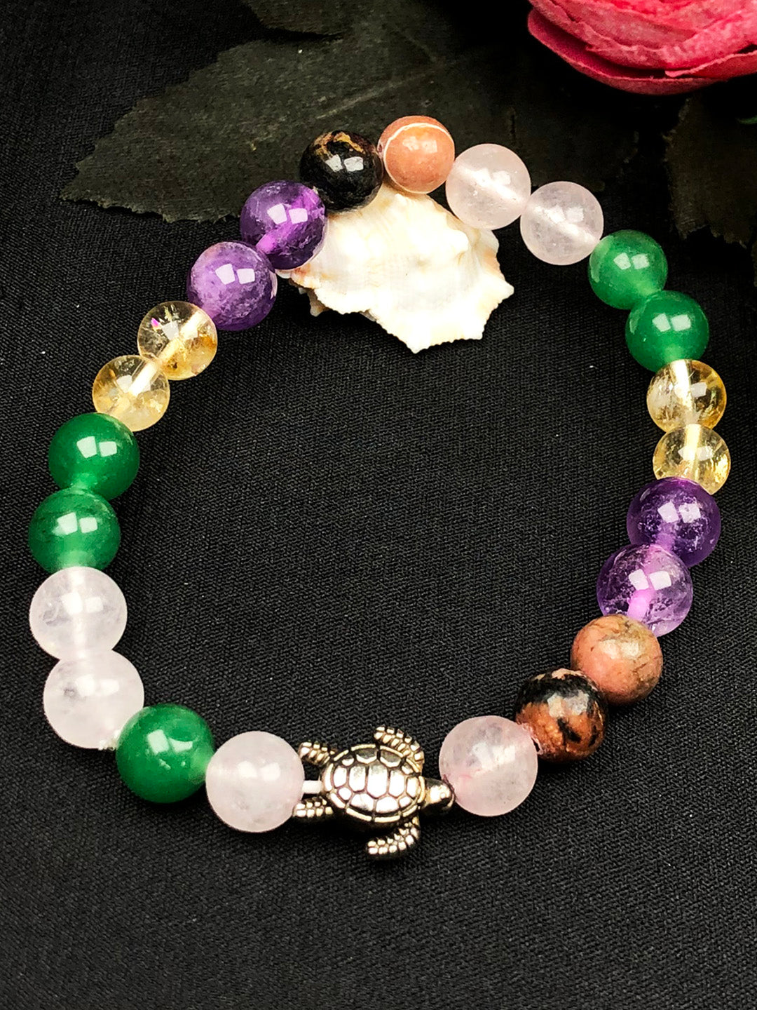 Beautiful Face Mixel Crystal Bracelet (Rose quartz ,Green Aventurine, Citrine , Amethyst & Rhodonite)