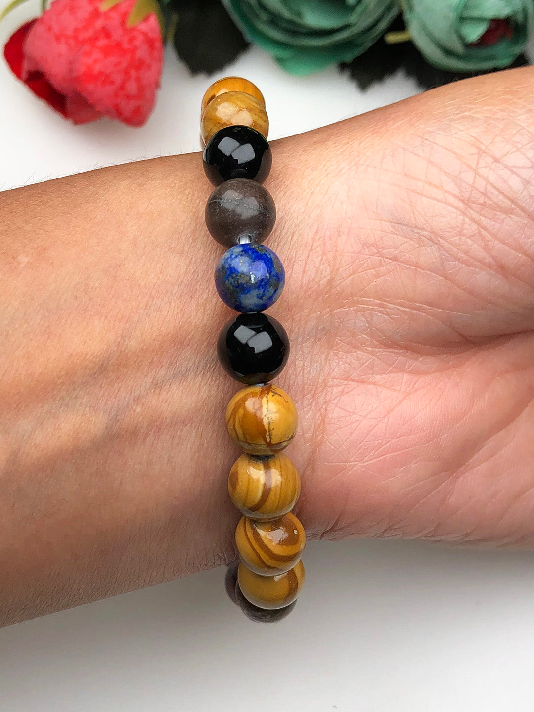Anti High Blood Pressure Mixel Crystal Bracelet (Picture Jasper, Sodalite , Obsidian & Rhodonite)