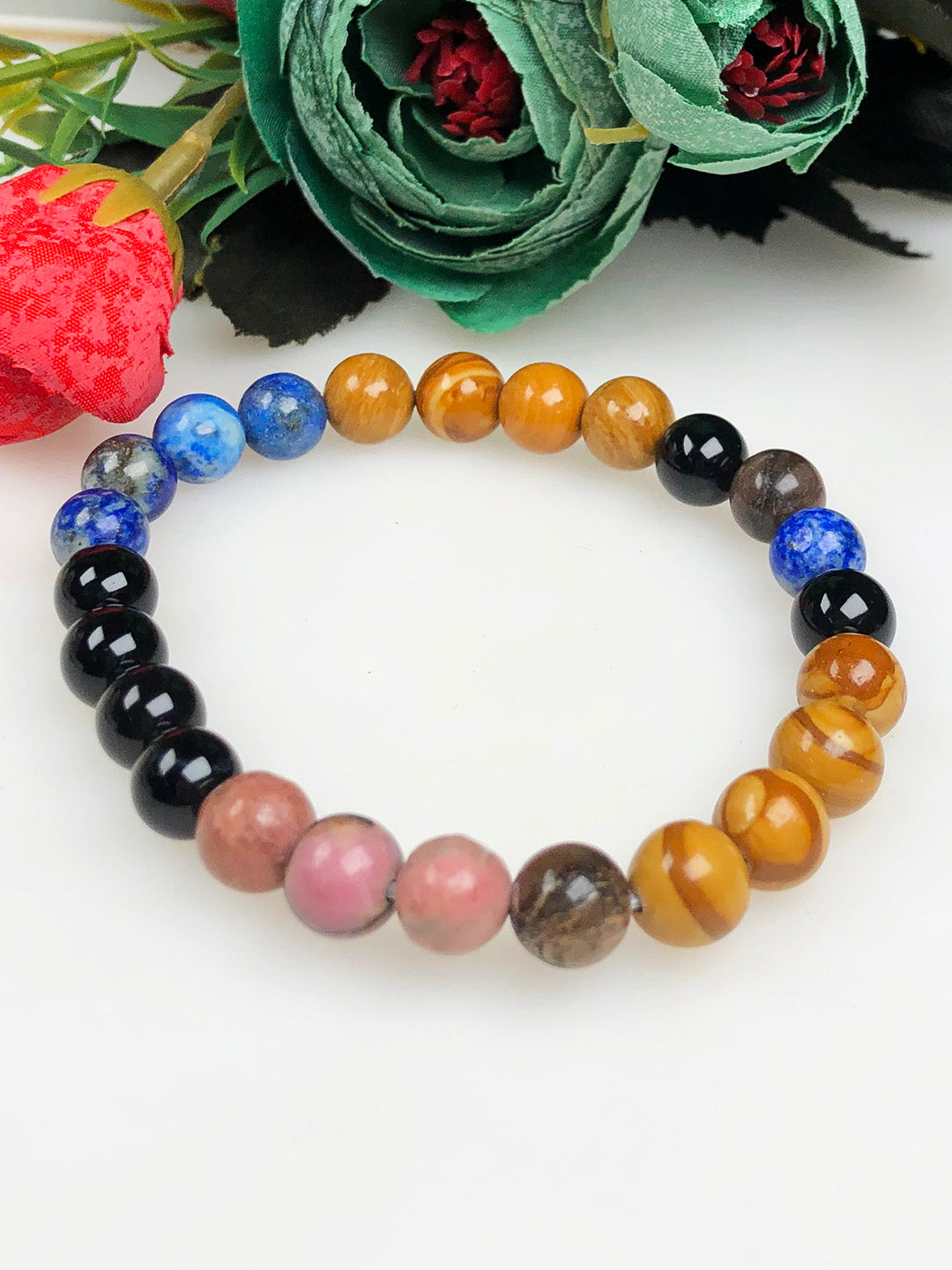 Anti High Blood Pressure Mixel Crystal Bracelet (Picture Jasper, Sodalite , Obsidian & Rhodonite)