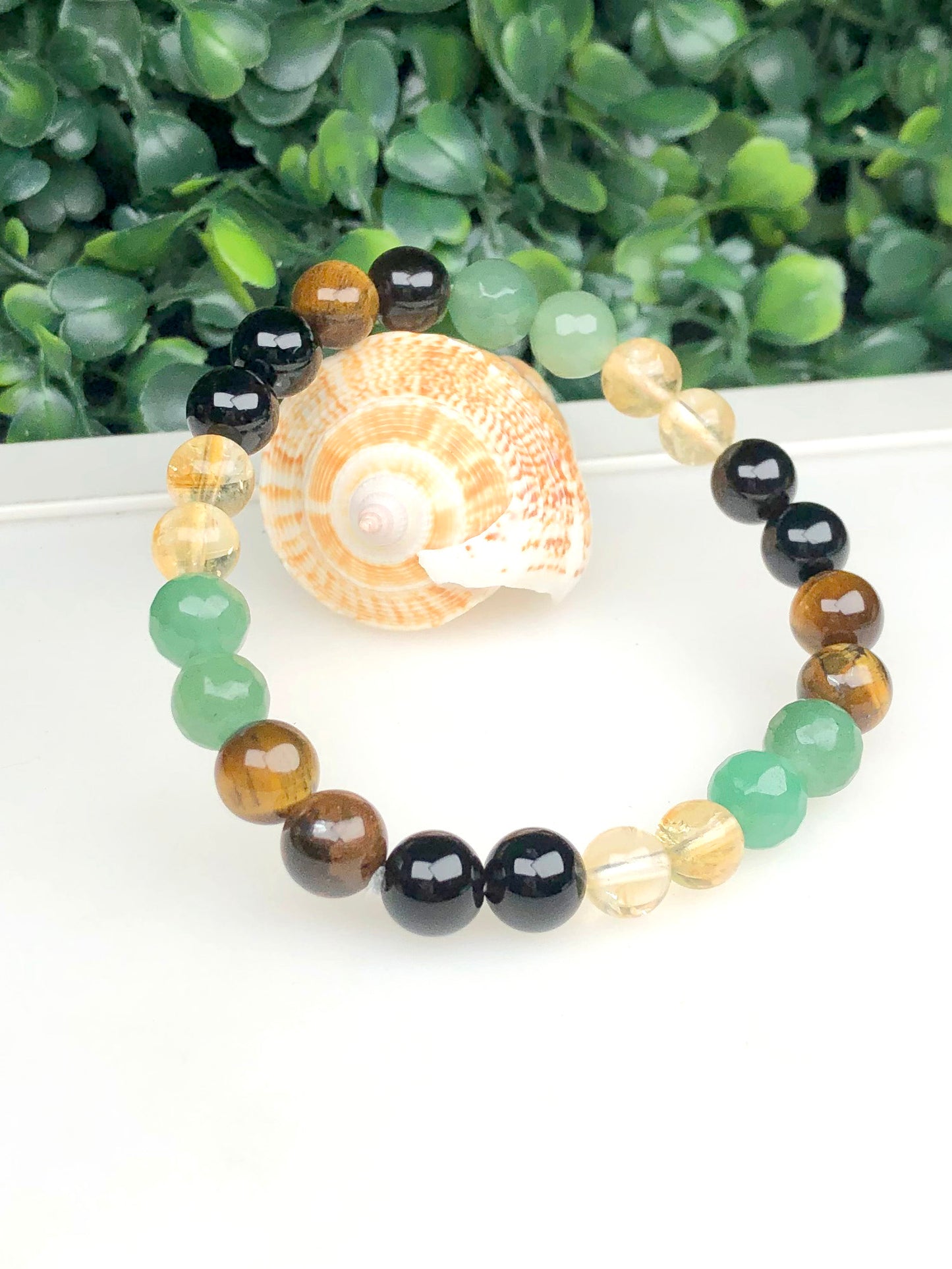 Education Mixel Crystal Bracelet (Obsidian , Citrine , Green Aventurine & Tiger eye)