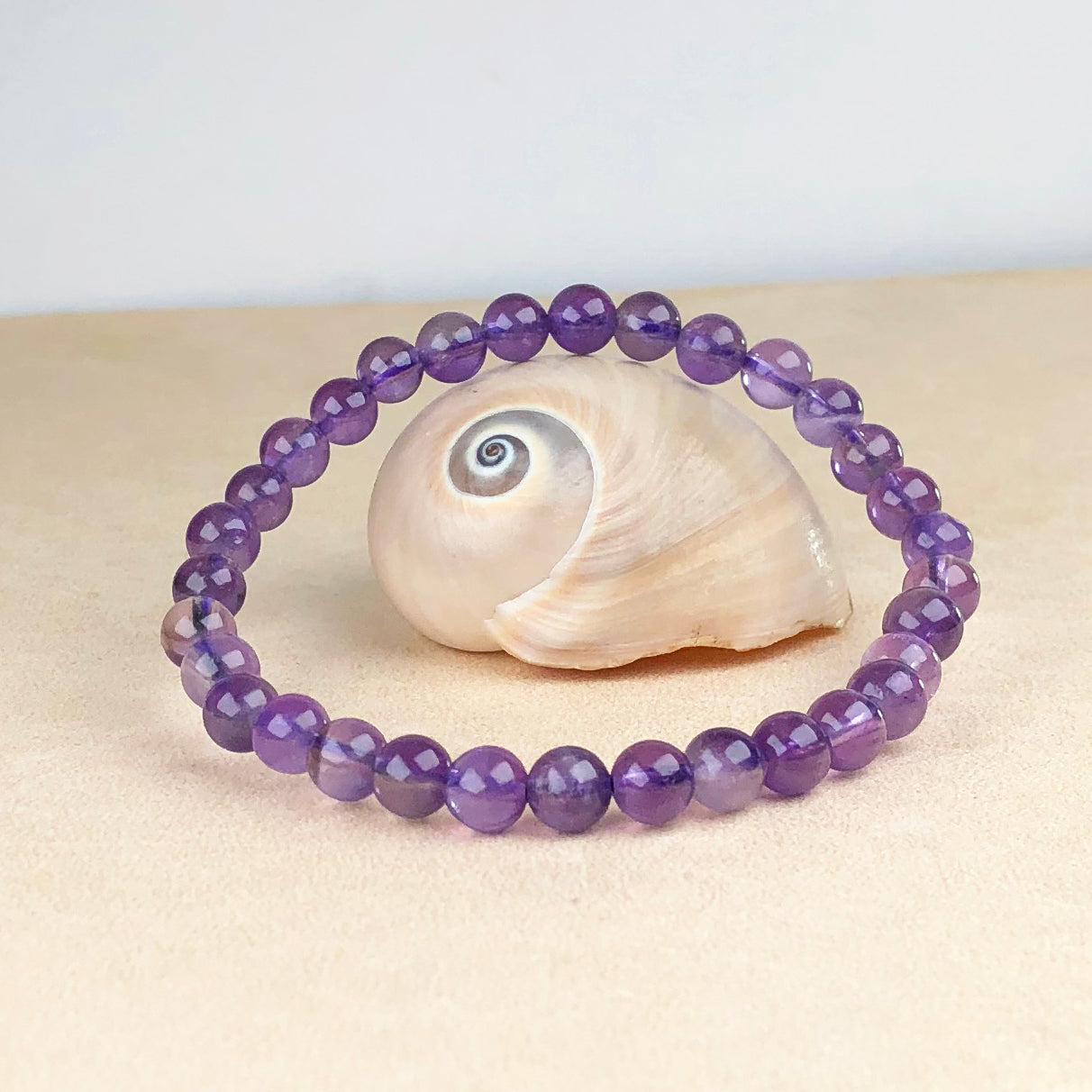 Amethyst Bracelet – 8mm Natural Beads | Stretchable | Calming & Intuition-Enhancing Crystal Bracelet