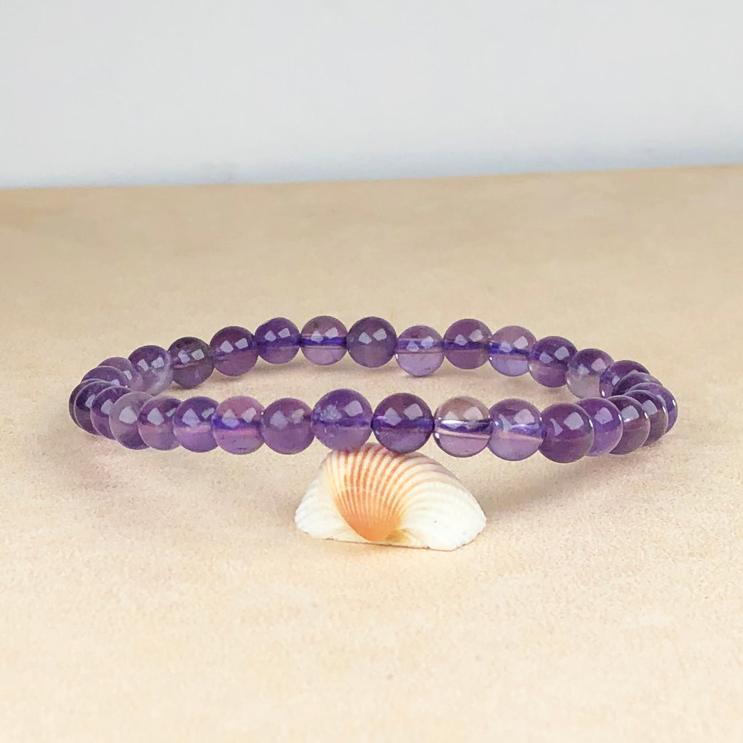 Amethyst Bracelet – 8mm Natural Beads | Stretchable | Calming & Intuition-Enhancing Crystal Bracelet