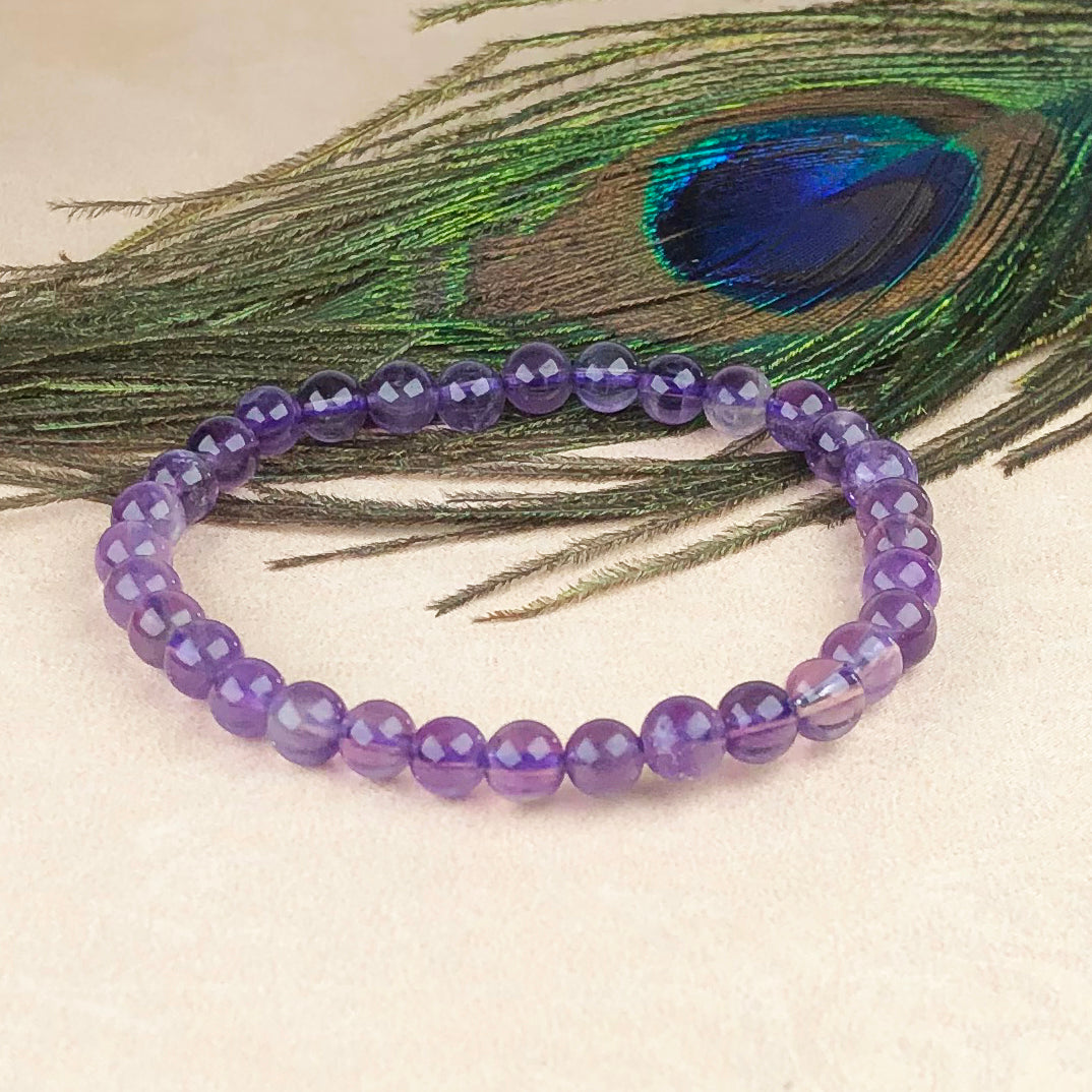 Amethyst Bracelet – 8mm Natural Beads | Stretchable | Calming & Intuition-Enhancing Crystal Bracelet