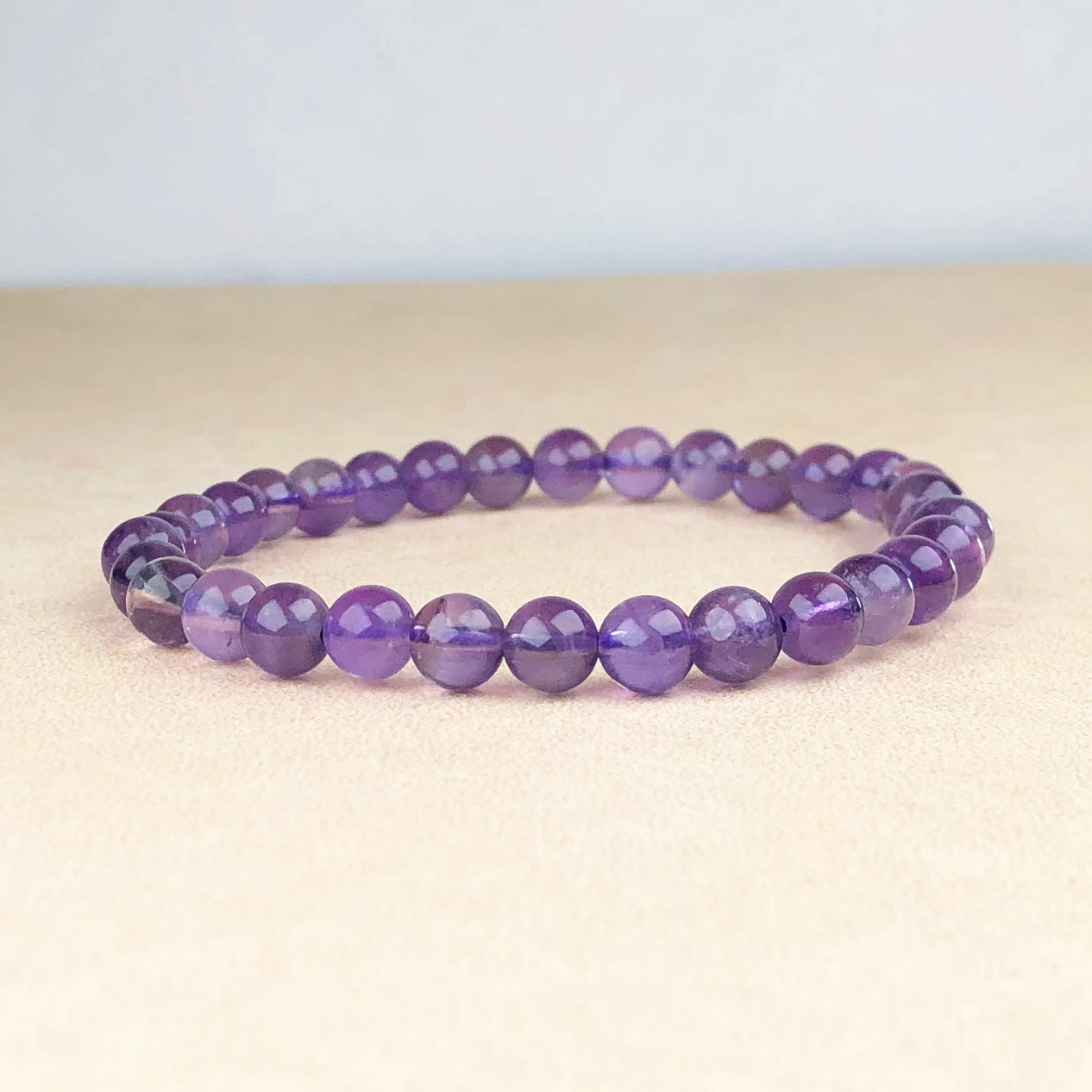 Amethyst Bracelet – 8mm Natural Beads | Stretchable | Calming & Intuition-Enhancing Crystal Bracelet
