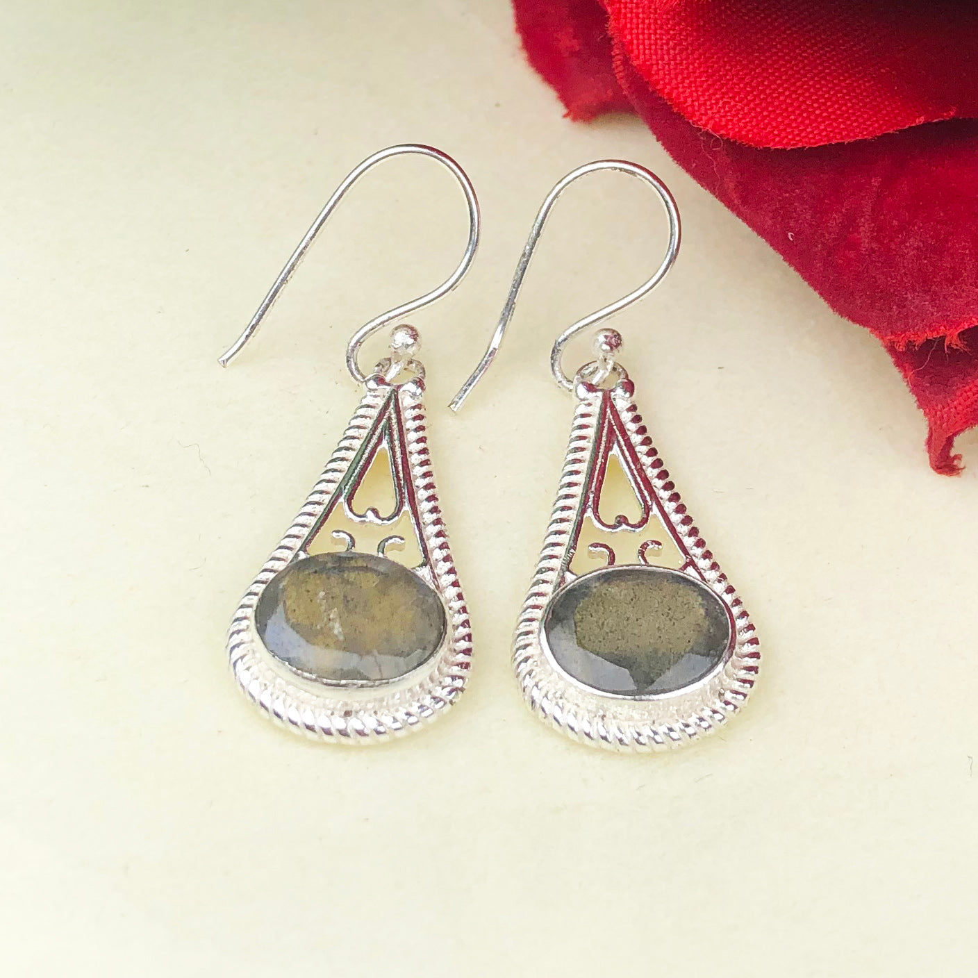 Zhupuk International Latest Stylish Gemstone Labradorite Earrings for Women and Girls Light Weight Dangle For Every Occasion Nickel-Free Quality ( RITI046 )