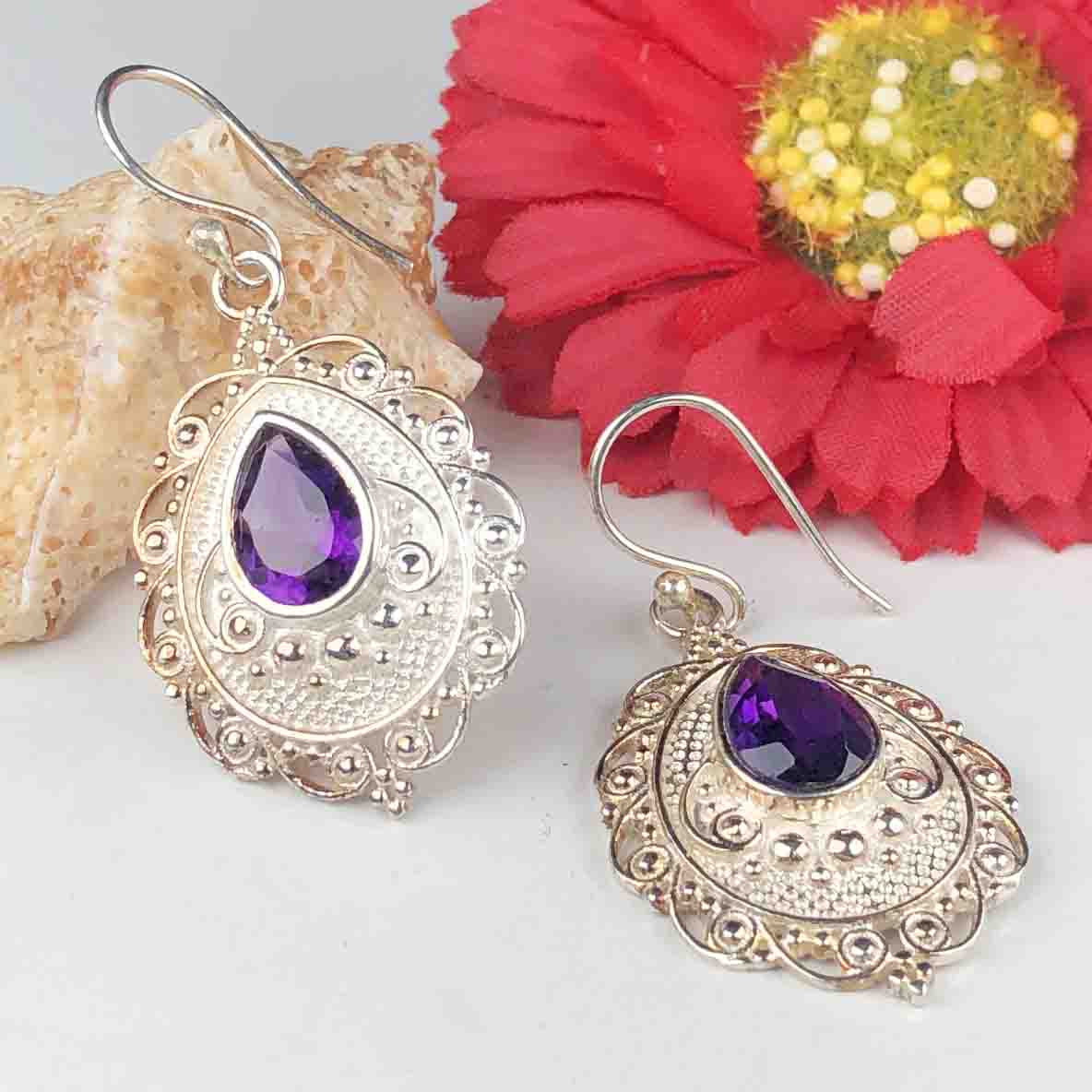 Zhupuk International Latest Design Gemstone Amethyst Earrings for Women and Girls Light Weight Dangle For Every Occasion Nickel-Free Quality ( RITI094 )