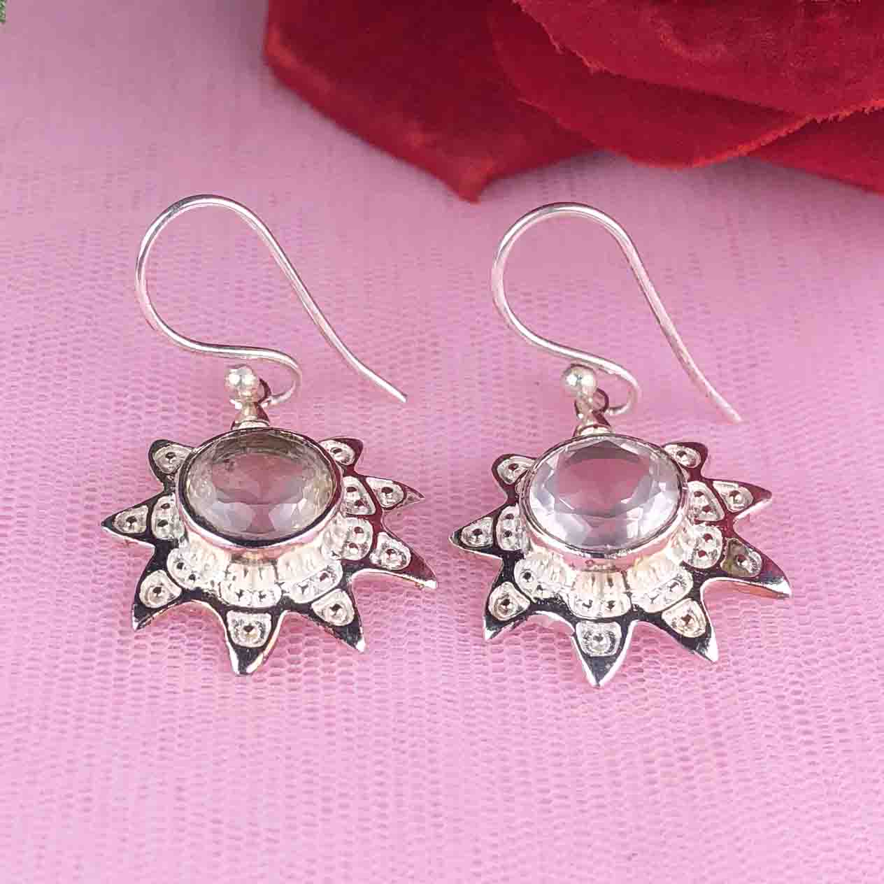 Zhupuk International Latest Design Gemstone Rose Quartz Earrings for Women and Girls Light Weight Dangle For Every Occasion Nickel-Free Quality ( RITI101 )