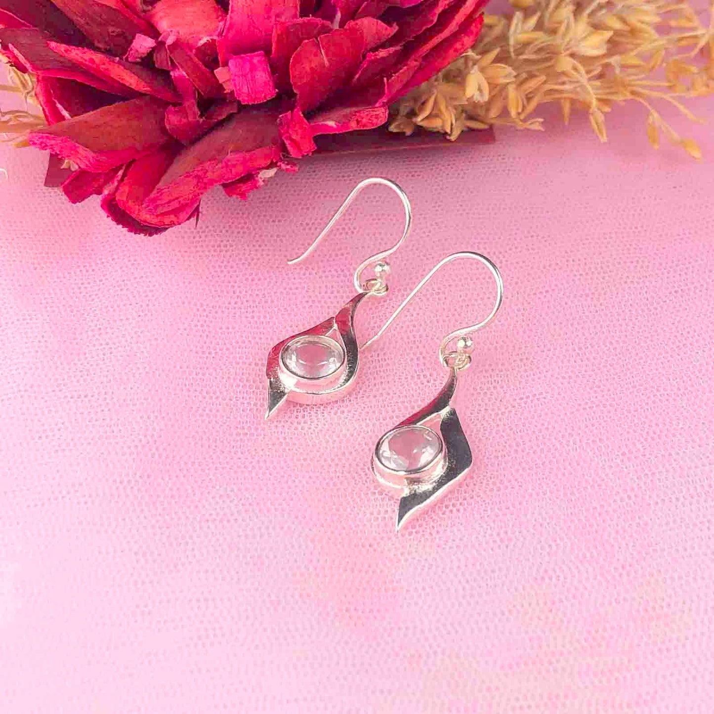 Zhupuk International Latest Design Gemstone Rose Quartz Earrings for Women and Girls Light Weight Dangle For Every Occasion Nickel-Free Quality ( RITI111 )