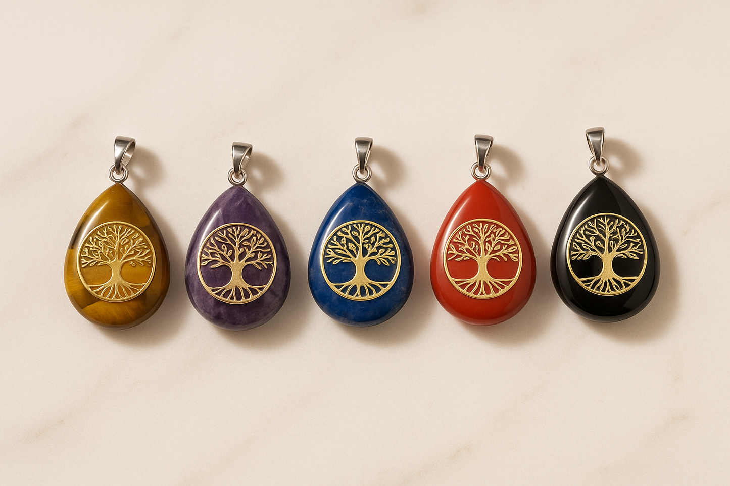 Tree of Life Gemstone Pendant with Anti-Tarnish Coating | Symbol of Growth & Healing