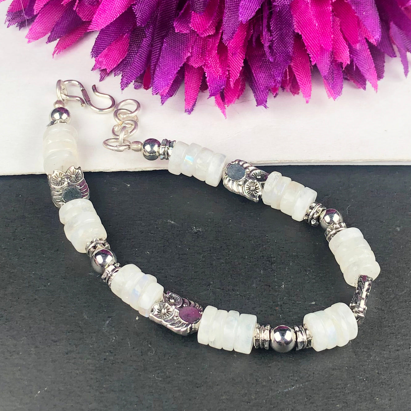 White Blue Flash Moonstone Healing Bracelet