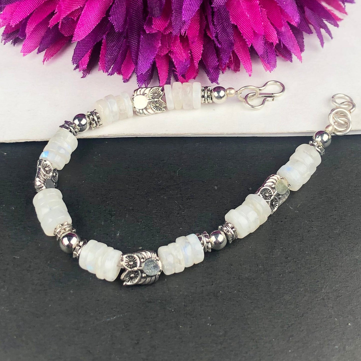 White Blue Flash Moonstone Healing Bracelet