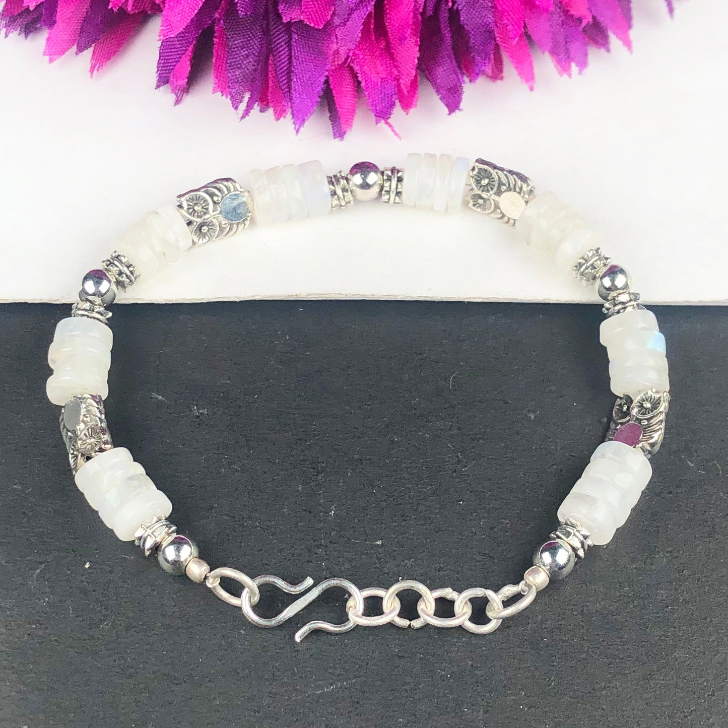 White Blue Flash Moonstone Healing Bracelet